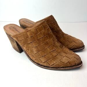 Jeffrey Campbell Favela Woven Suede Block Heel Mules Cognac Western Boho Sz 7.5